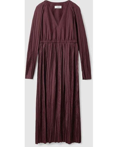 COS Long-sleeve Pleated Maxi Dress - Red