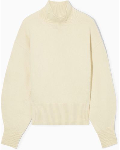 COS Funnel-neck Waisted Wool Sweater - White
