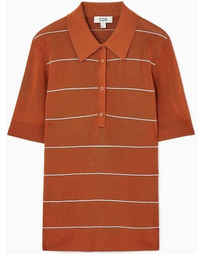 COS Striped Knitted Polo Shirt - Orange