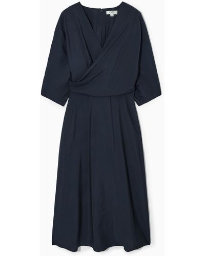 COS Puff-sleeve Midi Dress - Blue