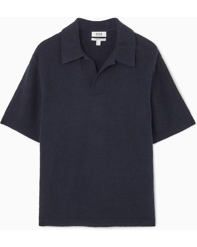 COS Bouclé-knit Polo Shirt - Blue