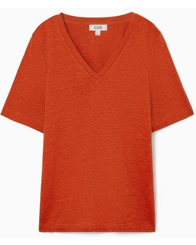 COS V-neck Linen T-shirt - Orange