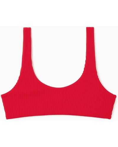 COS Scoop-neck Ribbed Bikini Top - Red