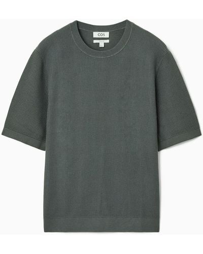 COS Textured Knitted T-shirt - Gray