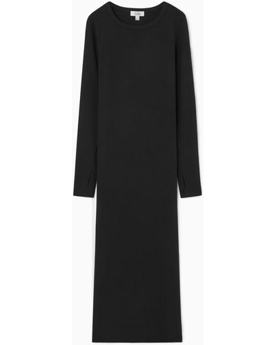 COS Ribbed Long-sleeved Midi Dress - Black