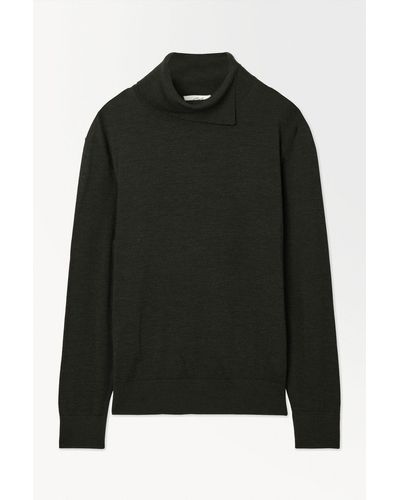 COS The Merino Wool Roll-neck Sweater - Black