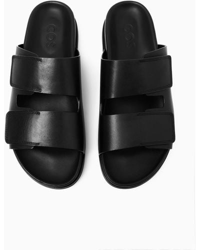 COS Wide-strap Leather Slides - Black