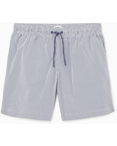 COS Striped Seersucker Swim Shorts - Blue