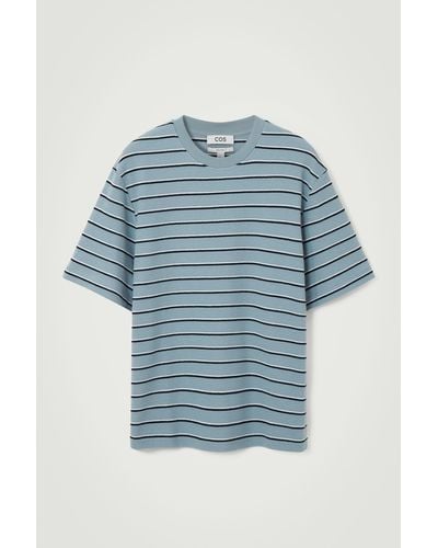 COS Striped Bouclé T-shirt - Blue