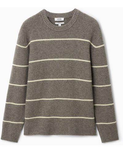 COS Striped Wool And Yak-blend Sweater - Gray