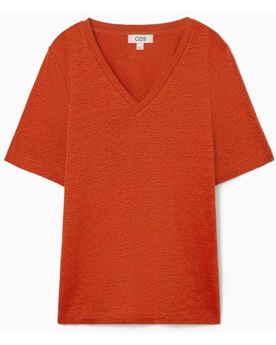 COS V-neck Linen T-shirt - Red