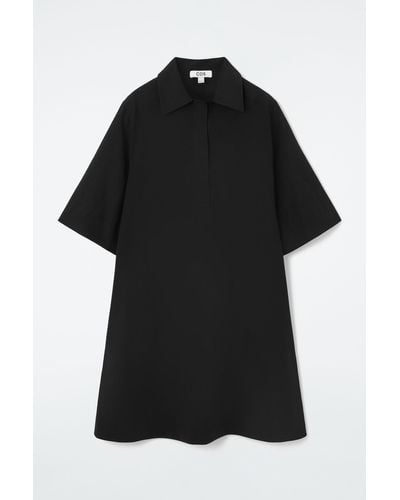COS Oversized Open-collar Shirt Dress - Black