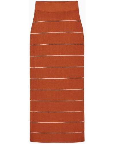 COS Striped Knitted Maxi Skirt - Orange