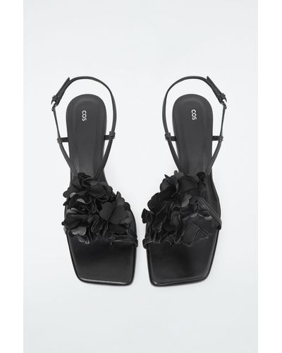 COS Detachable-flower Kitten-heel Sandals - Black
