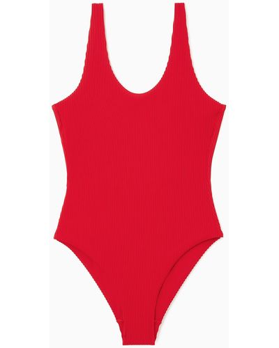 COS Scoop-neck Ribbed Swimsuit - Red