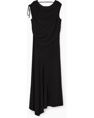 COS Asymmetric Cowl-neck Midi Dress - Black