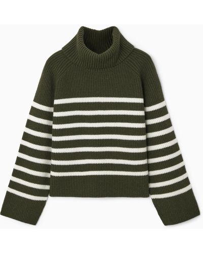 COS Striped Wool Roll-neck Jumper - Green