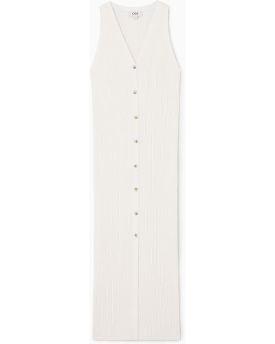 COS Buttoned Rib-knit Maxi Dress - White