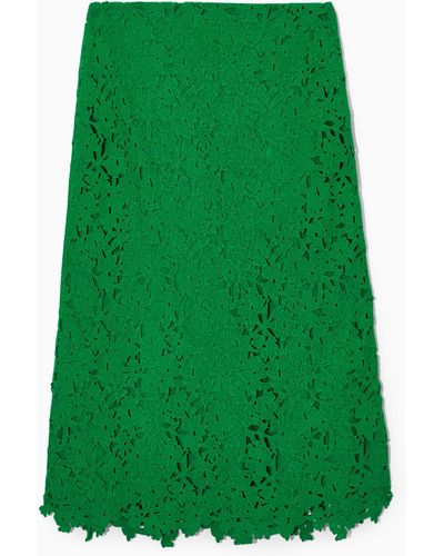 COS Eyelet Midi Skirt - Green