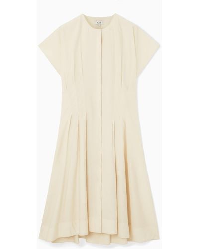 COS Waisted Pleated Midi Dress - Natural