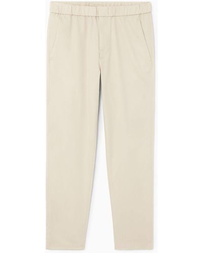 COS Elasticated Tapered Twill Pants - Natural