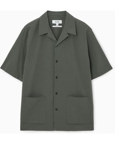 COS Short-sleeved Cotton-seersucker Shirt - Grey
