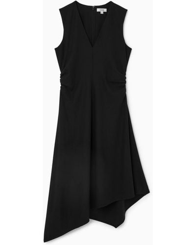 COS Gathered Asymmetric Midi Dress - Black