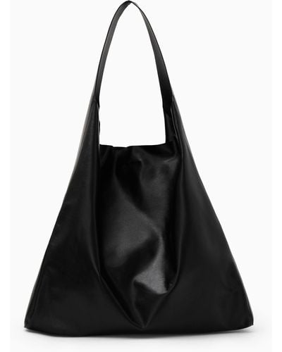 COS Oversized Slouchy Tote - Leather - Black