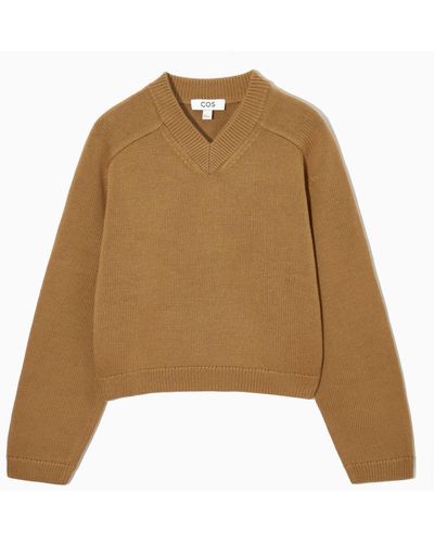 COS V-neck Merino Wool Sweater - Natural
