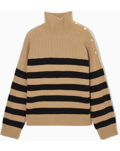 COS Button-embellished Striped Wool Sweater - Natural