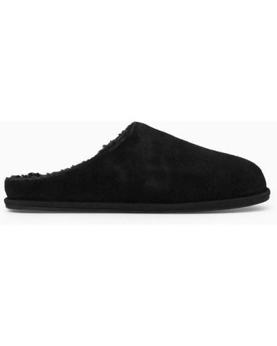 COS Fleece-lined Suede Slippers - Black