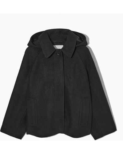 COS Hooded Boiled-wool Coat - Black