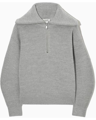 COS Wool And Cotton Half-zip Jumper - Grey