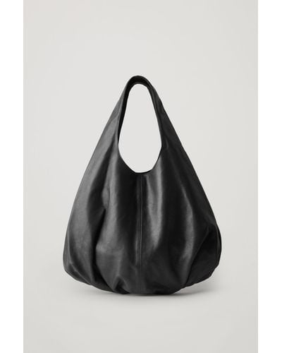 COS Gathered Leather Shopper - Black
