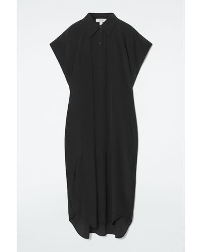 COS Oversized Silk Midi Shirt Dress - Black