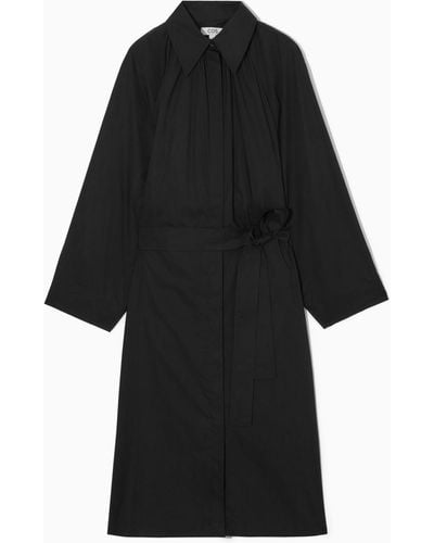 COS Voluminous Belted Midi Shirt Dress - Black