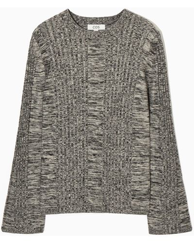 COS Flared-sleeve Ribbed-panel Top - Grey