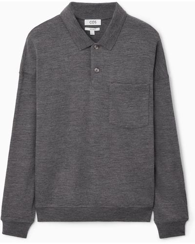 COS Knitted Wool Polo Shirt - Grey