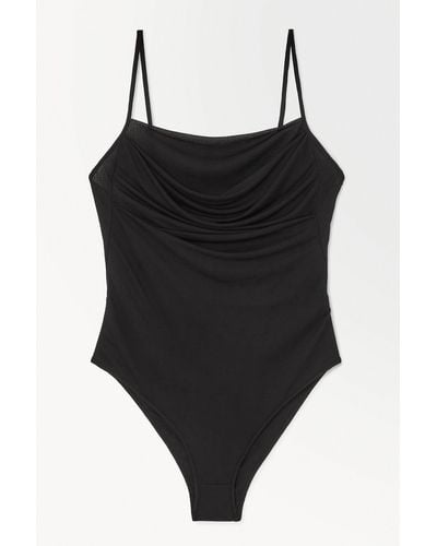 COS The Draped Jersey Bodysuit - Black