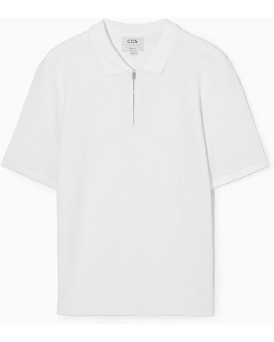 COS Cotton-piqué Half-zip Polo Shirt - White