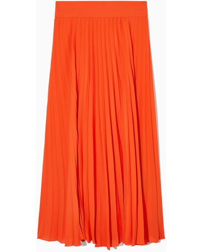 COS Elasticated Pleated Midi Skirt - Orange
