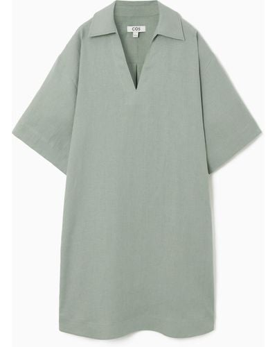 COS Open-collar Linen Shirt Dress - Green