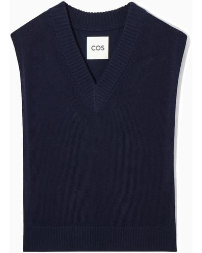 COS Open-side V-neck Wool Tank - Blue