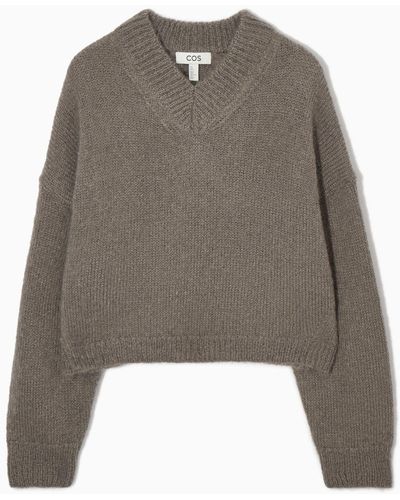 COS Cropped V-neck Mohair Sweater - Brown