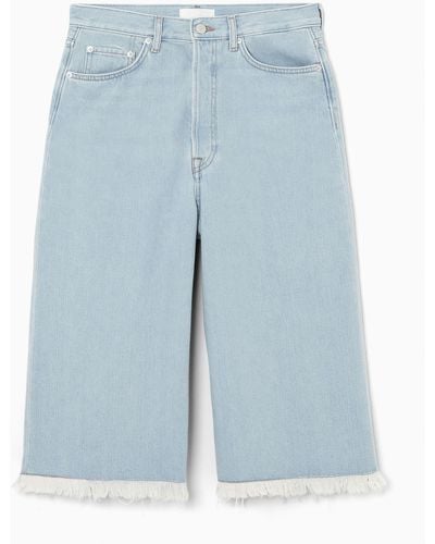 COS Frayed Longline Denim Shorts - Blue