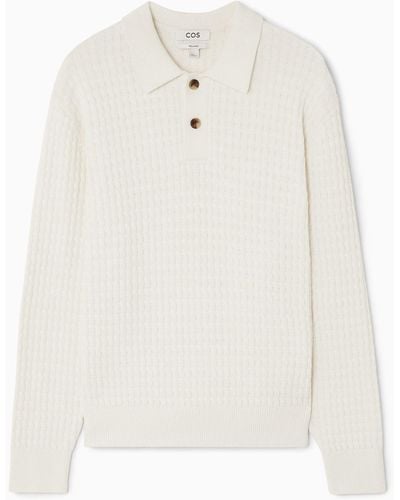 COS Textured Knitted Polo Shirt - White