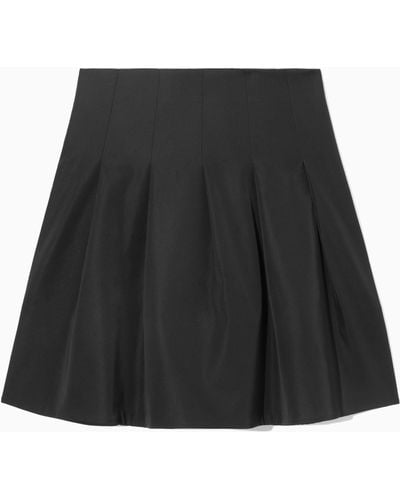 COS Voluminous Pleated Satin Mini Skirt - Black