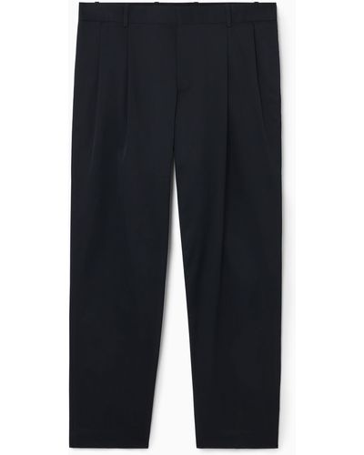 COS Pleated Nylon Trousers - Tapered - Blue