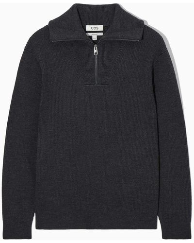 COS Wool And Cotton-blend Half-zip Sweater - Black