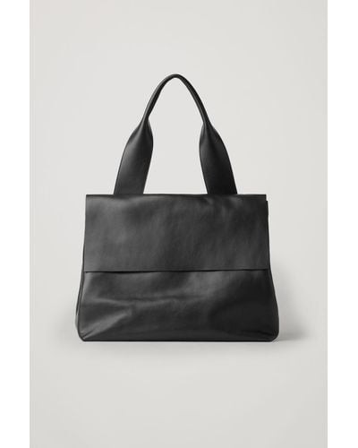 COS Leather Tote Bag With Strap - Black